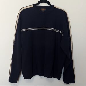 Woolrich Men's Crewneck Navy With Tan & Gray Racing Stripe Size XL 100% Cotton